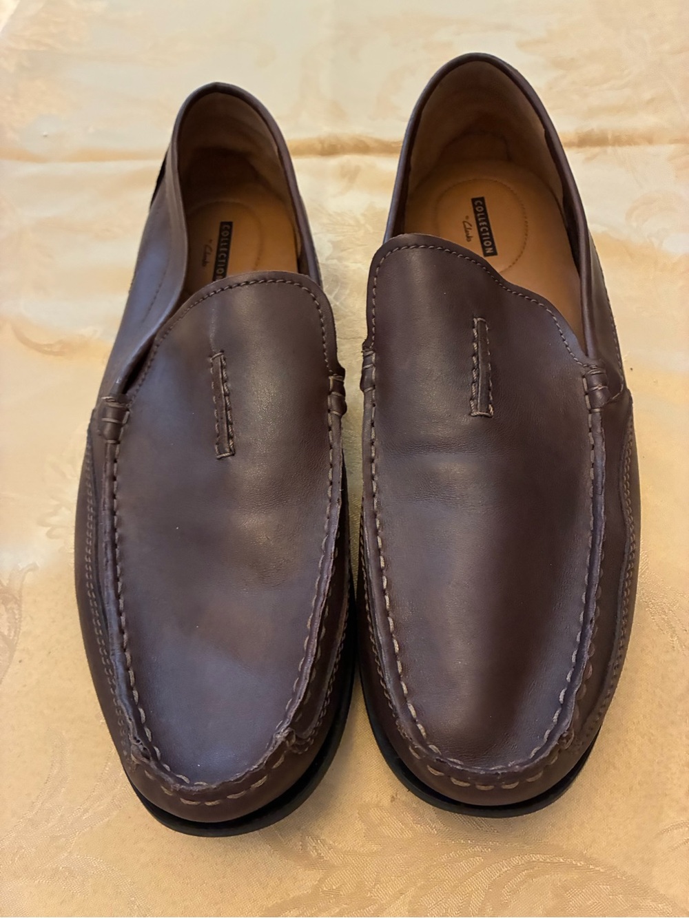 Clarks Brand Collection Cushion Soft Brown Leather Flats Slip On Loafers Size 12